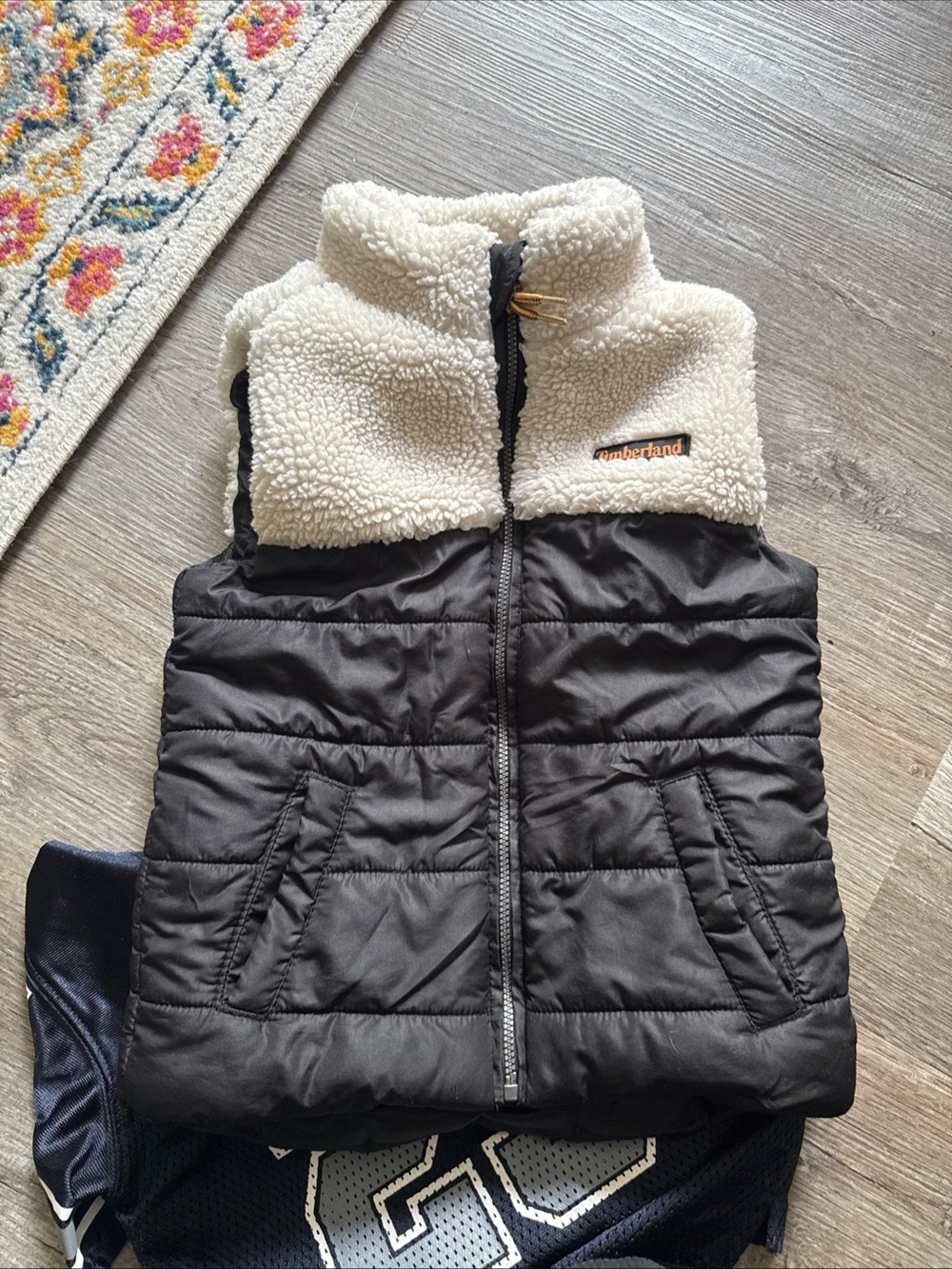 Timberland Sherpa Full Zip Teddy Vest Puffer Coat Cream Black Size 3T